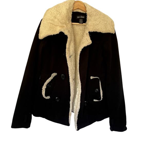 Me Jane fleece sherpa black white sweater button front FLAWS women's size M - Picture 1 of 9